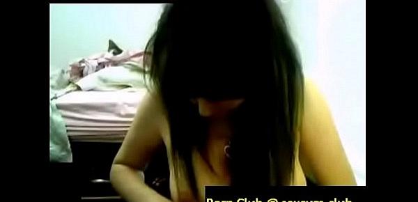  Cute girl with bangs show her sexy as fuck boobs while changing her clothes (new)